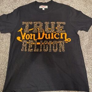 True Religion Von Dutch Collab Black Tee with Orange Leopard Logo